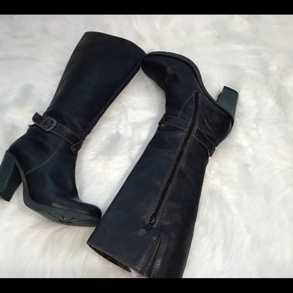 FLY LONDON KNEE HI BLACK LEATHER BUCKLE BOOTS 9.5 - Picture 11 of 11